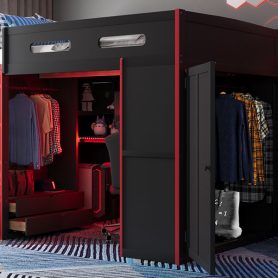 Full Size Wood Loft Bed with Desk,Wardrobe,Ample Storage Space,and RGB Light 44 Full Size Wood Loft Bed with Desk,Wardrobe,Ample Storage Space,and RGB Light