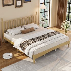 King Size Wood Platform Bed with Gourd Shaped Headboard