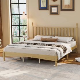 King Size Wood Platform Bed with Gourd Shaped Headboard