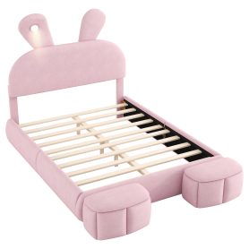 Full Size Platform Bed with Cartoon Ears Shaped Headboard and Light