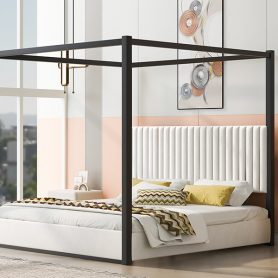 King Size Upholstery Canopy Platform Bed with Headboard and Metal Frame 24 King Size Upholstery Canopy Platform Bed with Headboard and Metal Frame