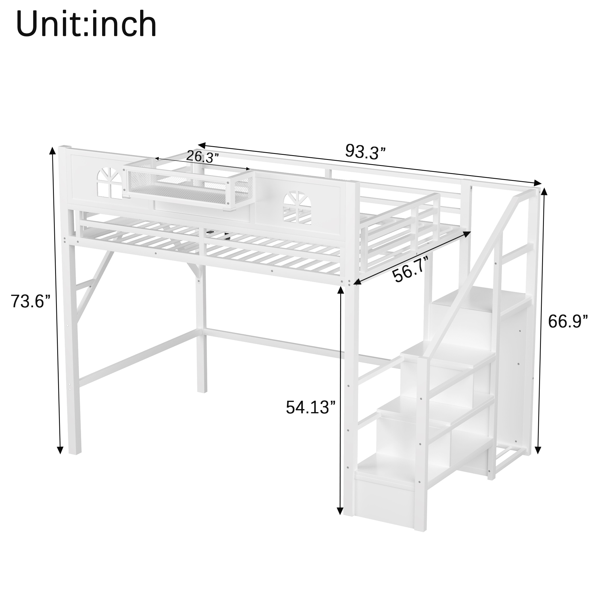 Metal Full Size Loft Bed with High and House Shaped Guardrails 16 Metal Full Size Loft Bed with High and House Shaped Guardrails