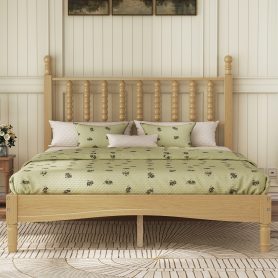 Full Size Wood Platform Bed with Gourd Shaped Headboard