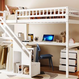 Twin Size Loft Bed with Two Chest of Drawers, Desk and Light Strip 37 Twin Size Loft Bed with Two Chest of Drawers, Desk and Light Strip