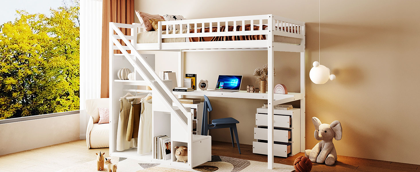 Twin Size Loft Bed with Two Chest of Drawers, Desk and Light Strip 20 Twin Size Loft Bed with Two Chest of Drawers, Desk and Light Strip