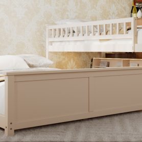 Twin XL over Queen Bunk Bed with Integrated Shelving, Color-Changing Lights and Pegboard