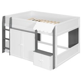 Full Loft House Bed with Playhouse & Storage