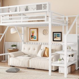 Twin Size High Loft Bed with Wardrobe and Storage Shelves