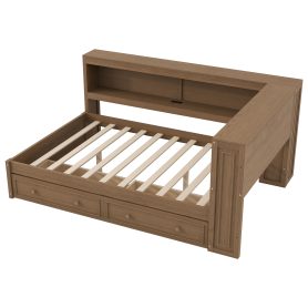 Full Size Wood Daybed with Storage Shelves, USB, LED, and 2 Drawers