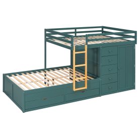 Full Size Bunk Bed With 2 Large Drawers, 5 Small Drawers and Small Wardrobe