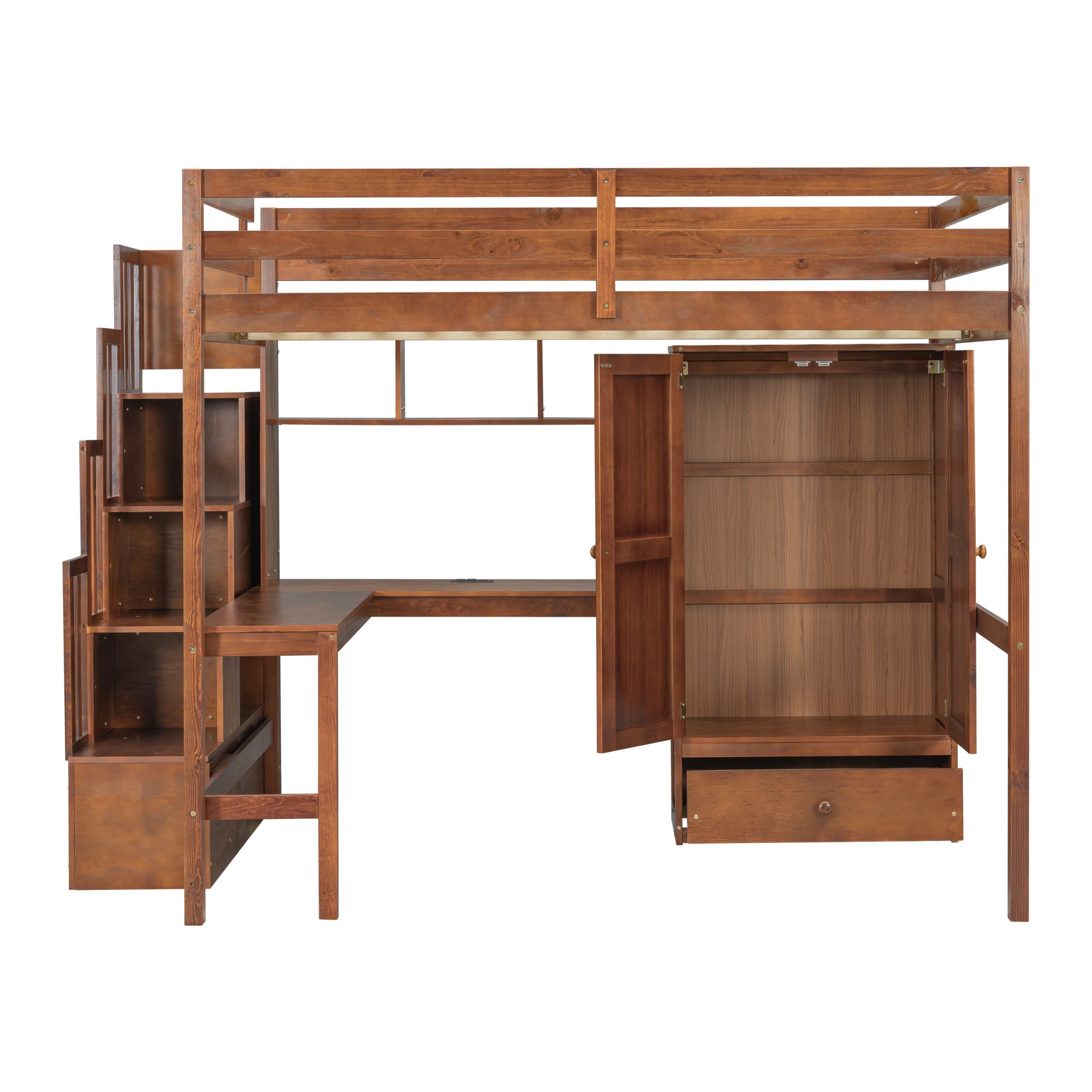 Full Size Loft Wood Bed With Desk, Book Shelves And Wardrobe 10 Full Size Loft Wood Bed With Desk, Book Shelves And Wardrobe
