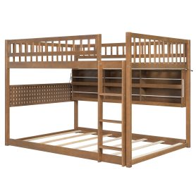 Full Over Full Bunk Bed With Integrated Shelving, Color-changing Lights And Pegboard