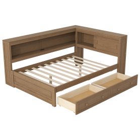 Full Size Wood Daybed with Storage Shelves, USB, LED, and 2 Drawers