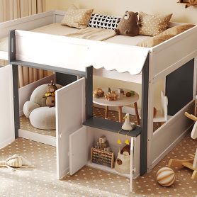Full Loft House Bed with Playhouse & Storage
