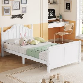 Wood Twin Size Platform Bed with Headboard and Footboard