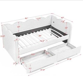 Twin Size Daybed With Two Storage Drawers, USB Port And Adorable Wave Shaped 29 Twin Size Daybed With Two Storage Drawers, USB Port And Adorable Wave Shaped