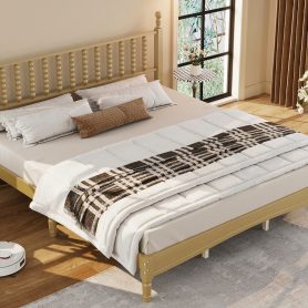 King Size Wood Platform Bed with Gourd Shaped Headboard