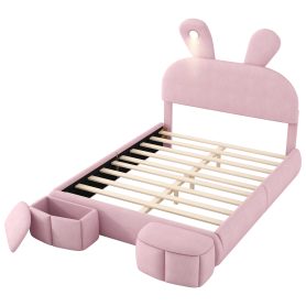 Full Size Platform Bed with Cartoon Ears Shaped Headboard and Light