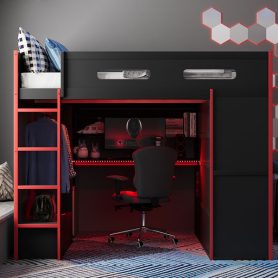 Full Size Wood Loft Bed with Desk,Wardrobe,Ample Storage Space,and RGB Light 41 Full Size Wood Loft Bed with Desk,Wardrobe,Ample Storage Space,and RGB Light