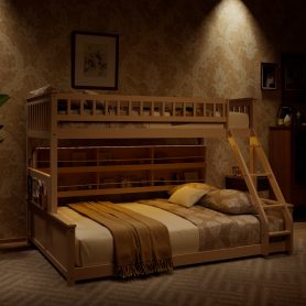 Twin XL over Queen Bunk Bed with Integrated Shelving, Color-Changing Lights and Pegboard