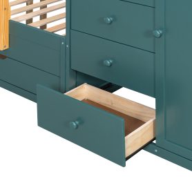 Full Size Bunk Bed With 2 Large Drawers, 5 Small Drawers and Small Wardrobe