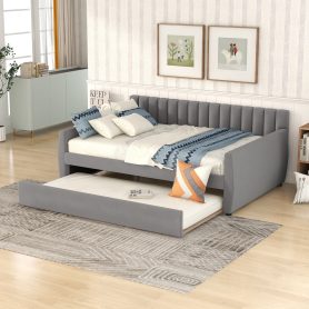 Upholstered Full Size Daybed with Trundle and Slat Support