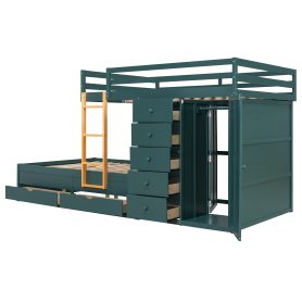 Full Size Bunk Bed With 2 Large Drawers, 5 Small Drawers and Small Wardrobe