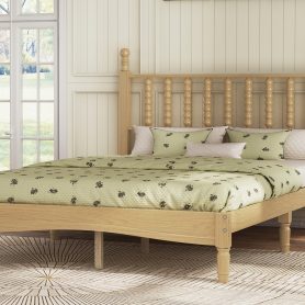 Full Size Wood Platform Bed with Gourd Shaped Headboard