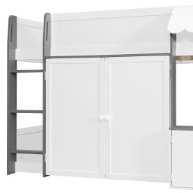 Full Loft House Bed with Playhouse & Storage