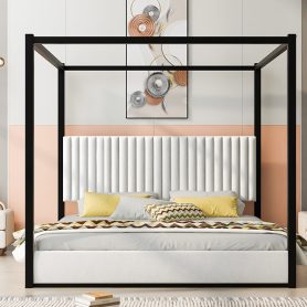 King Size Upholstery Canopy Platform Bed with Headboard and Metal Frame 22 King Size Upholstery Canopy Platform Bed with Headboard and Metal Frame
