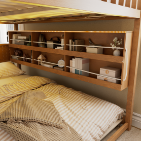 Full Over Full Bunk Bed With Integrated Shelving, Color-changing Lights And Pegboard