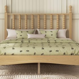 Full Size Wood Platform Bed with Gourd Shaped Headboard