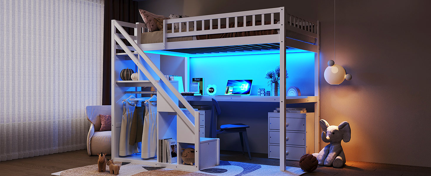 Twin Size Loft Bed with Two Chest of Drawers, Desk and Light Strip 18 Twin Size Loft Bed with Two Chest of Drawers, Desk and Light Strip