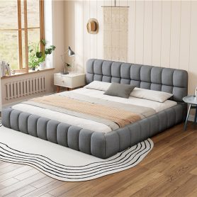King Size Upholstered Platform Bed with Thick Fabric