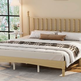 King Size Wood Platform Bed with Gourd Shaped Headboard
