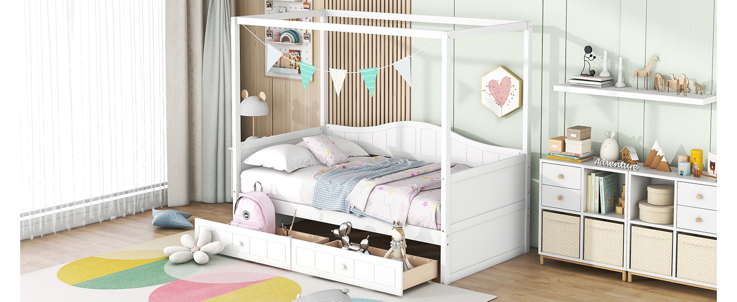 Twin Size Canopy Day Bed with 2 Drawers