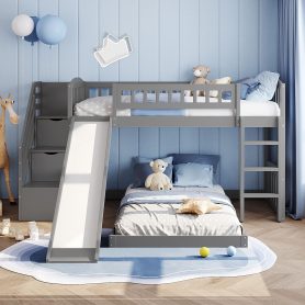 Twin over Twin Bunk Bed with Stairway, Two Drawers and Slide