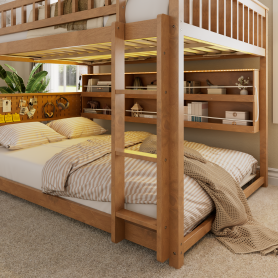 Full Over Full Bunk Bed With Integrated Shelving, Color-changing Lights And Pegboard