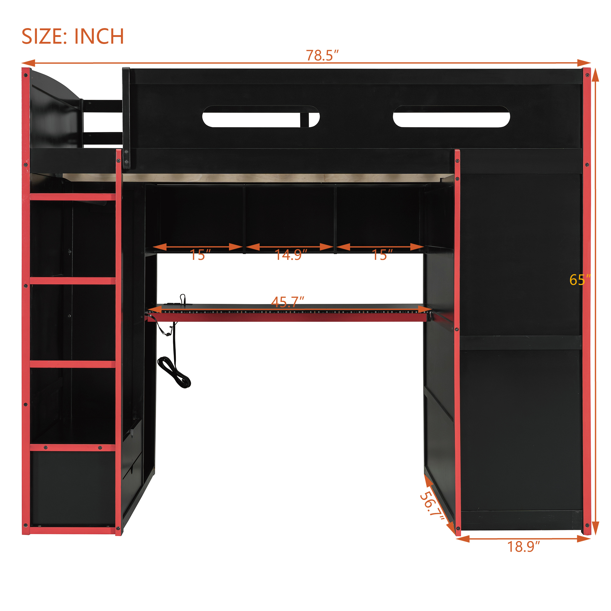 Full Size Wood Loft Bed with Desk,Wardrobe,Ample Storage Space,and RGB Light 19 Full Size Wood Loft Bed with Desk,Wardrobe,Ample Storage Space,and RGB Light