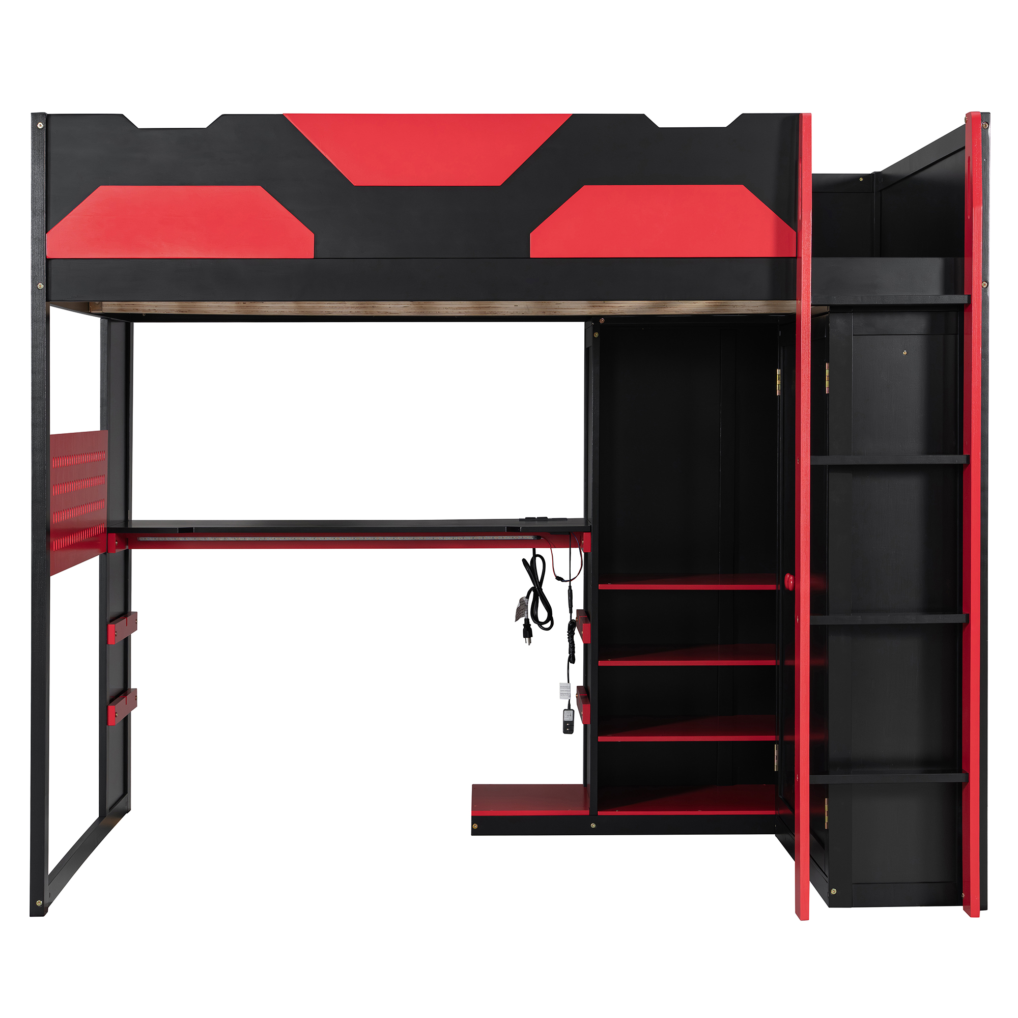 Full Size Wood Loft Bed with Desk, Multi-storage Shelves,USB and RGB Light 5 Full Size Wood Loft Bed with Desk, Multi-storage Shelves,USB and RGB Light