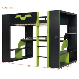 Full Size Wood Loft Bed with Power Outlet & USB/Type-C Ports, Integrated Cable Management, and RGB Light