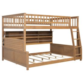 Full XL over Queen Bunk Bed with Integrated Shelving, Color-Changing Lights and Pegboard