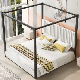 King Size Upholstery Canopy Platform Bed with Headboard and Metal Frame 21 King Size Upholstery Canopy Platform Bed with Headboard and Metal Frame