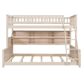 Twin XL over Queen Bunk Bed with Integrated Shelving, Color-Changing Lights and Pegboard