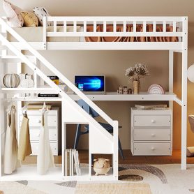 Twin Size Loft Bed with Two Chest of Drawers, Desk and Light Strip 33 Twin Size Loft Bed with Two Chest of Drawers, Desk and Light Strip