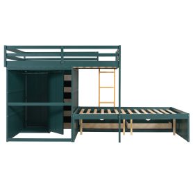 Full Size Bunk Bed With 2 Large Drawers, 5 Small Drawers and Small Wardrobe