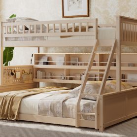 Twin XL over Queen Bunk Bed with Integrated Shelving, Color-Changing Lights and Pegboard