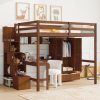 Full Size Loft Wood Bed With Desk, Book Shelves And Wardrobe