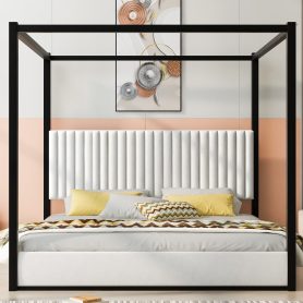 King Size Upholstery Canopy Platform Bed with Headboard and Metal Frame