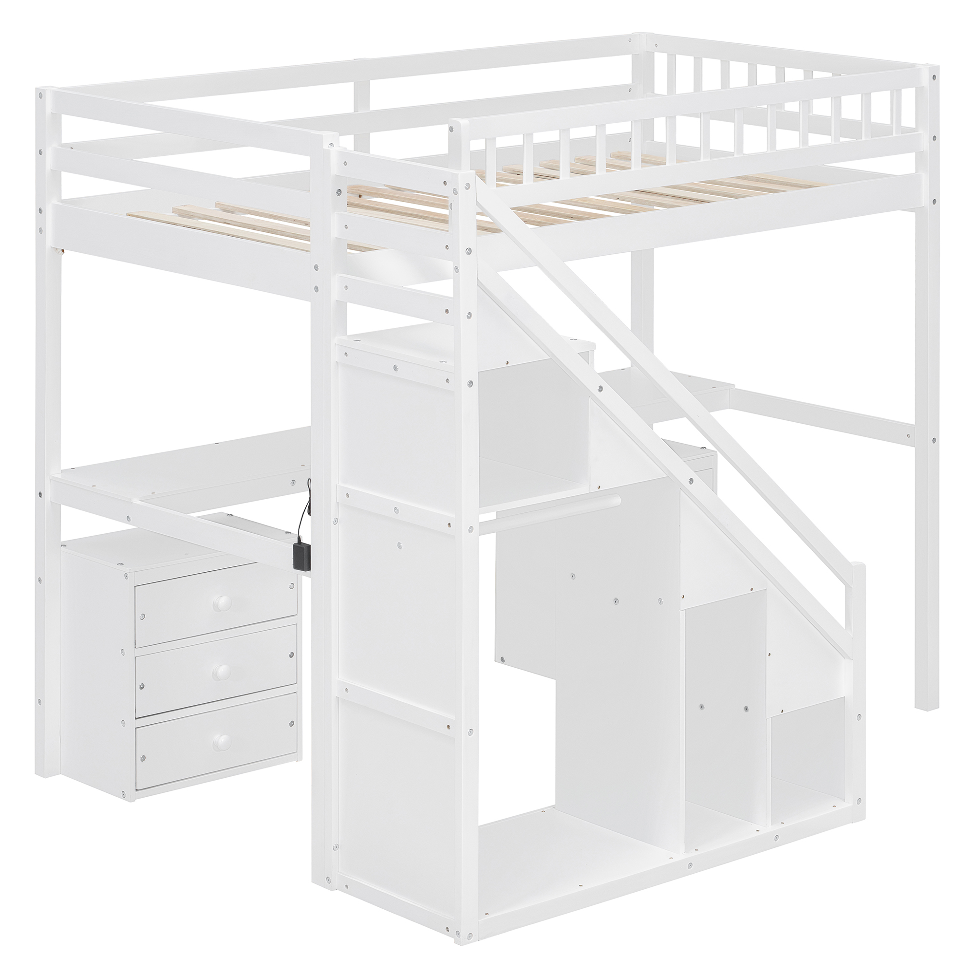 Twin Size Loft Bed with Two Chest of Drawers, Desk and Light Strip 9 Twin Size Loft Bed with Two Chest of Drawers, Desk and Light Strip